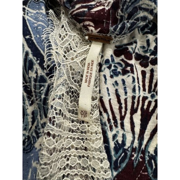Free People Blouse Layered Open Front Linen Blend Lace Trim Size XS - Picture 10 of 10